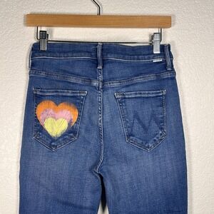 MOTHER The Super Stunner Ankle Skinny Jeans Blue Double Vision Heart USA Sz 28